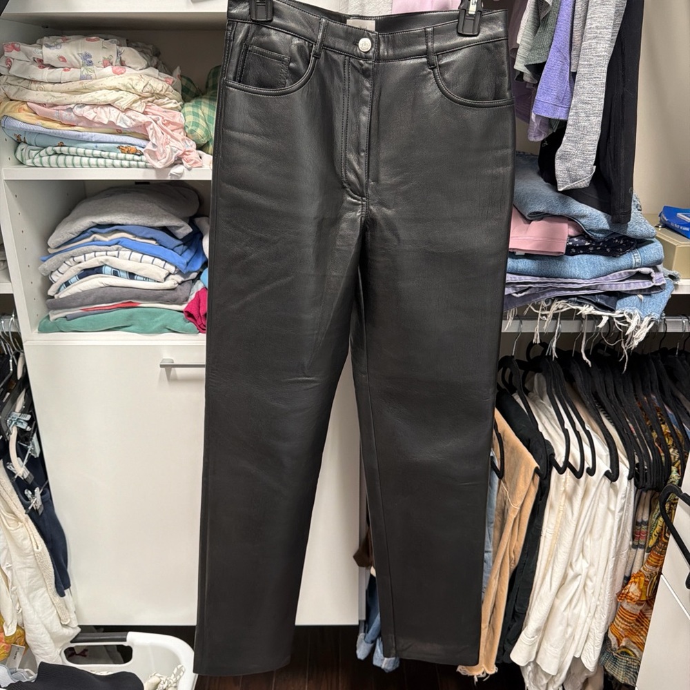 Wilfred Black Leather Straight-Leg Trousers